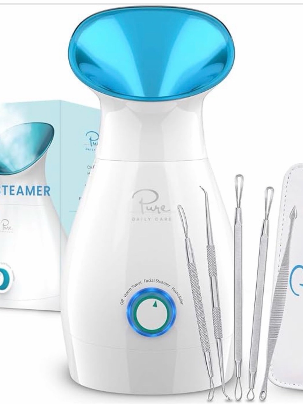 Pure Daily Care Facial Steamer in White and Bright Blue